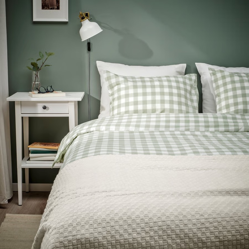 Green Gingham Cotton Duvet Cover & Pillowcase Set - Picture 2 of 7